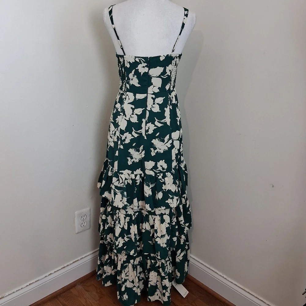 Abercrombie & Fitch Green and White Ruffled Maxi Dress Size Small - Picture 6 of 11